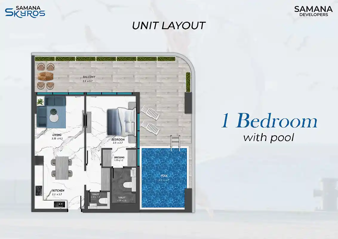 10th Floor, 1bhk with Pool 1001 to Without Pool	