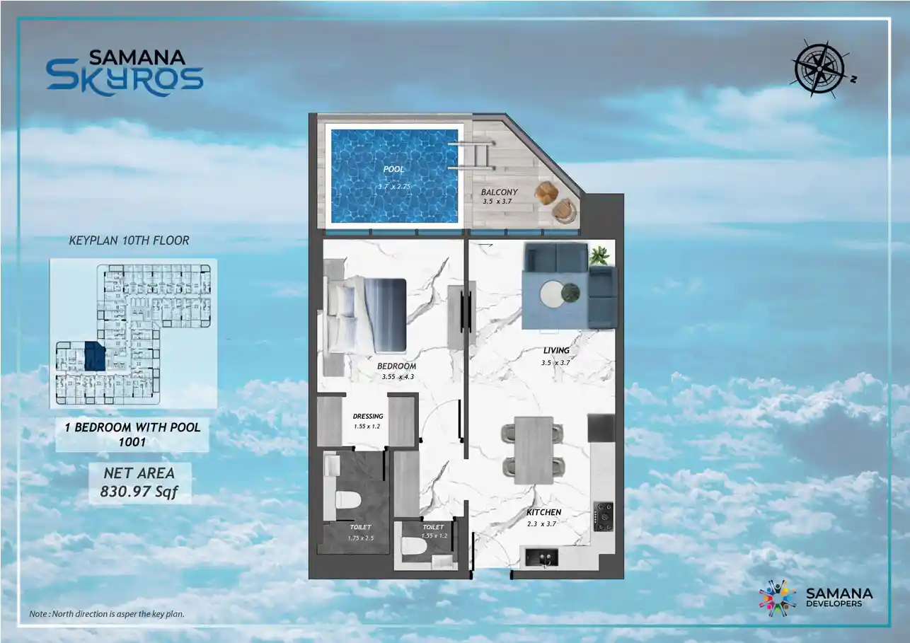 10th Floor, 1bhk with Pool 1001	