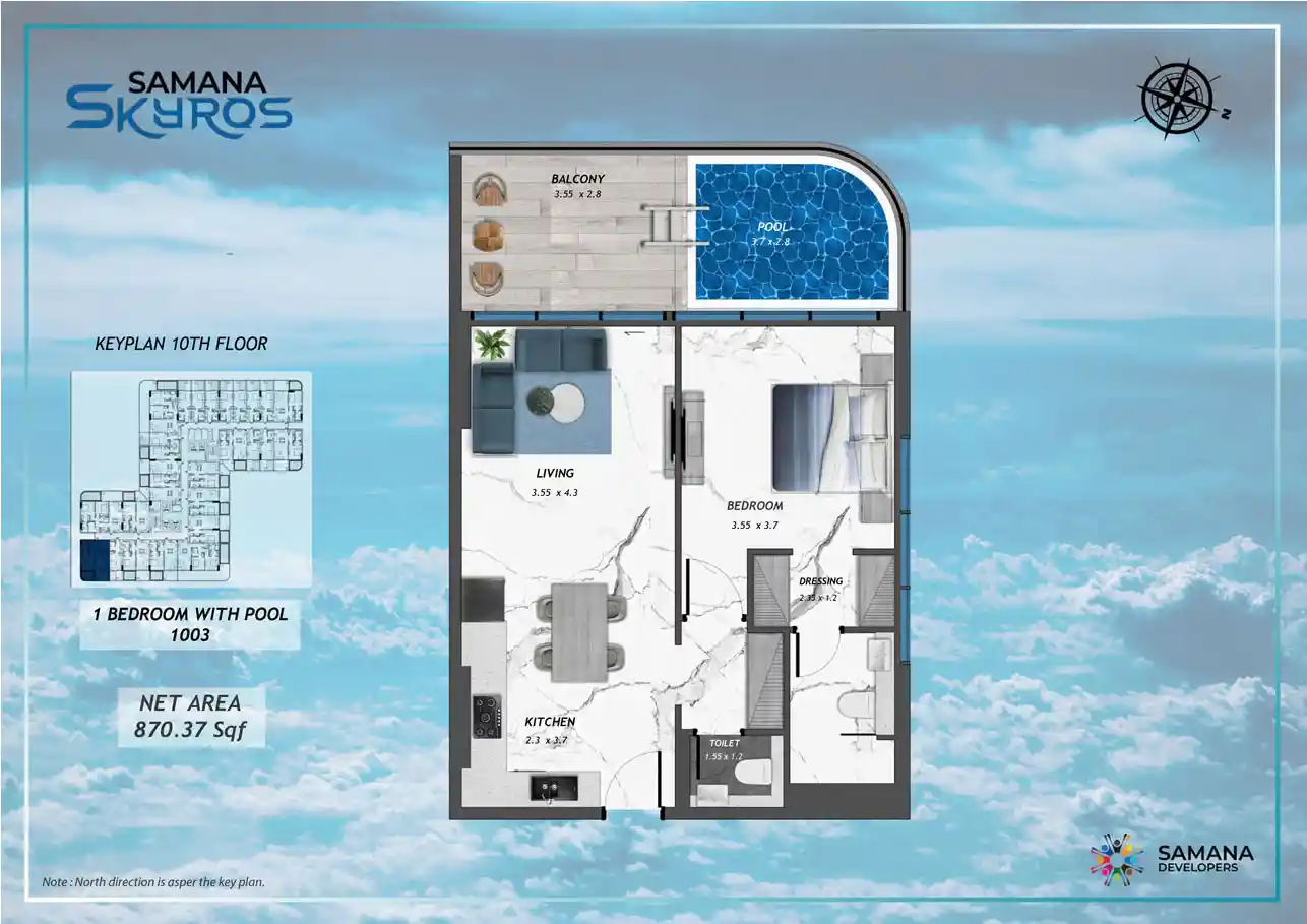 10th Floor, 1bhk with Pool 1003	
