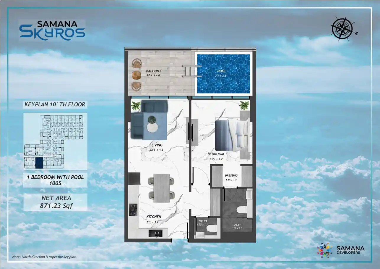 10th Floor, 1bhk with Pool 1005	