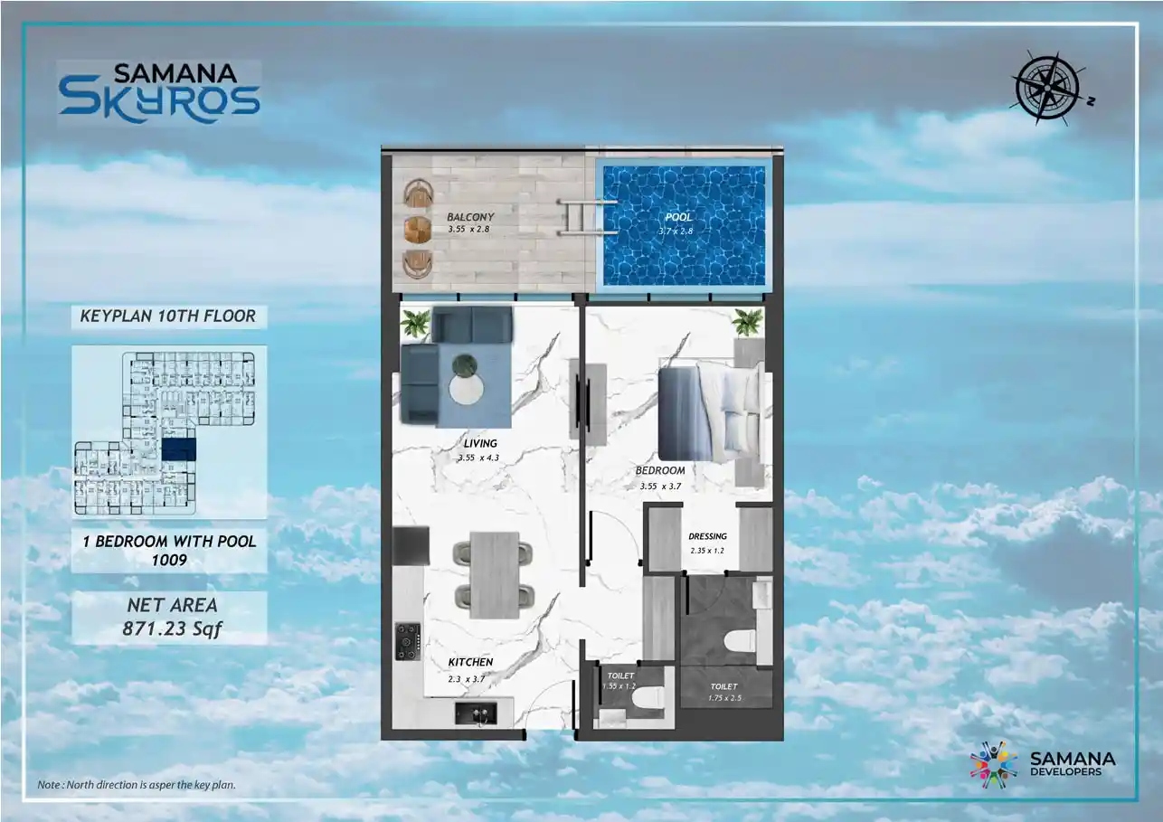 10th Floor, 1bhk with Pool 1009	