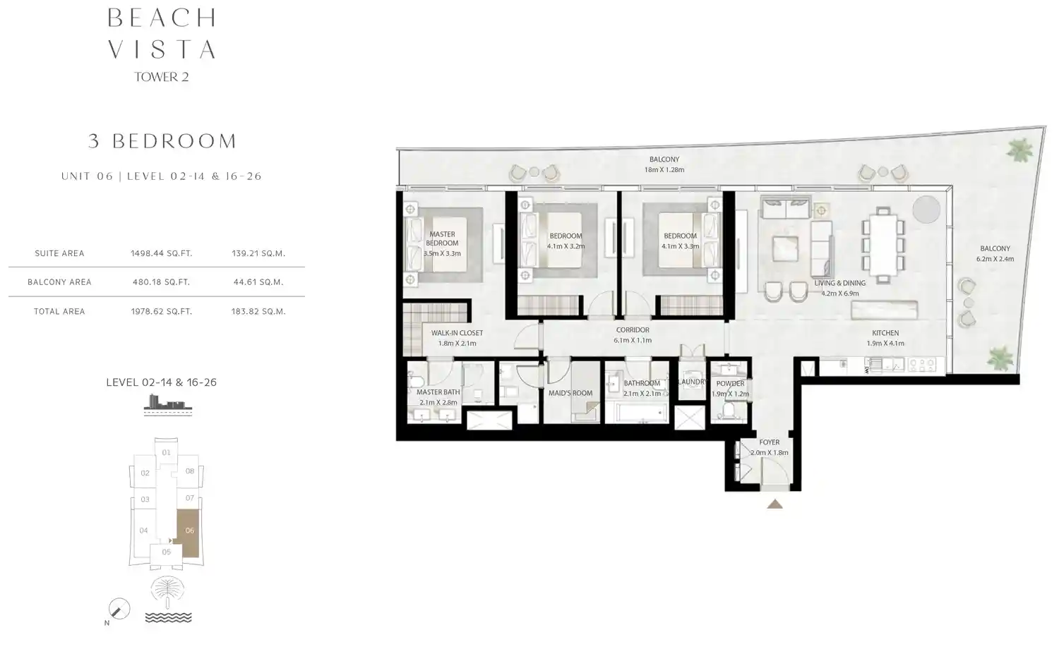 Tower 2 - 3 Bedroom, Unit 6, Level 2-14 & 16-26, 