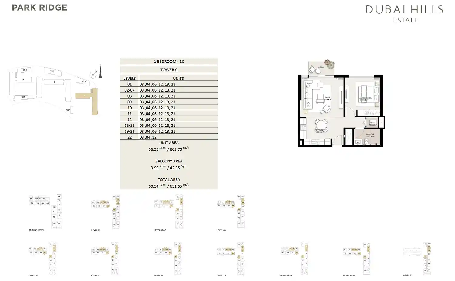 1 bed 1C tower-C to 1 Bed tower C	