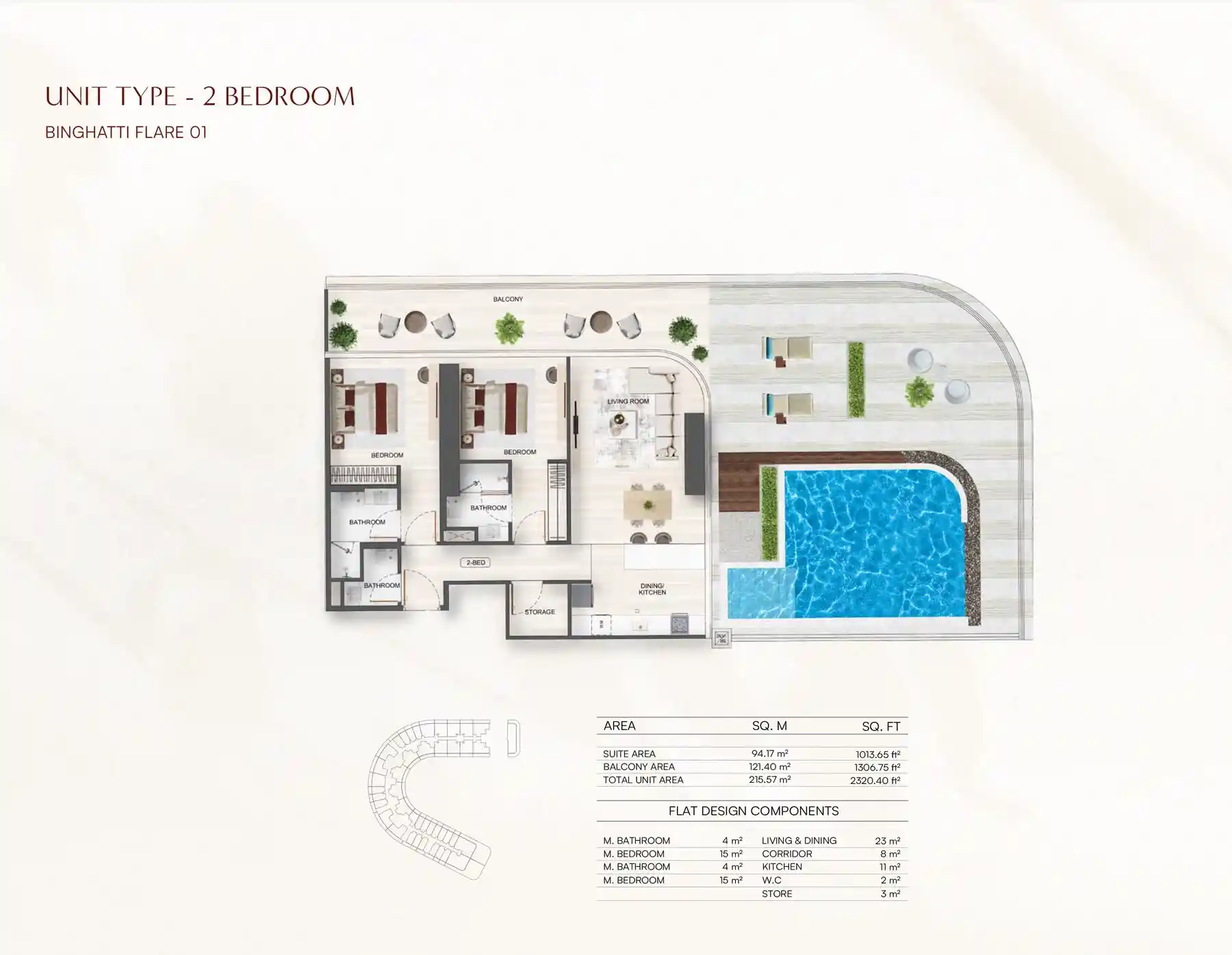 2 Bedroom + Pool	