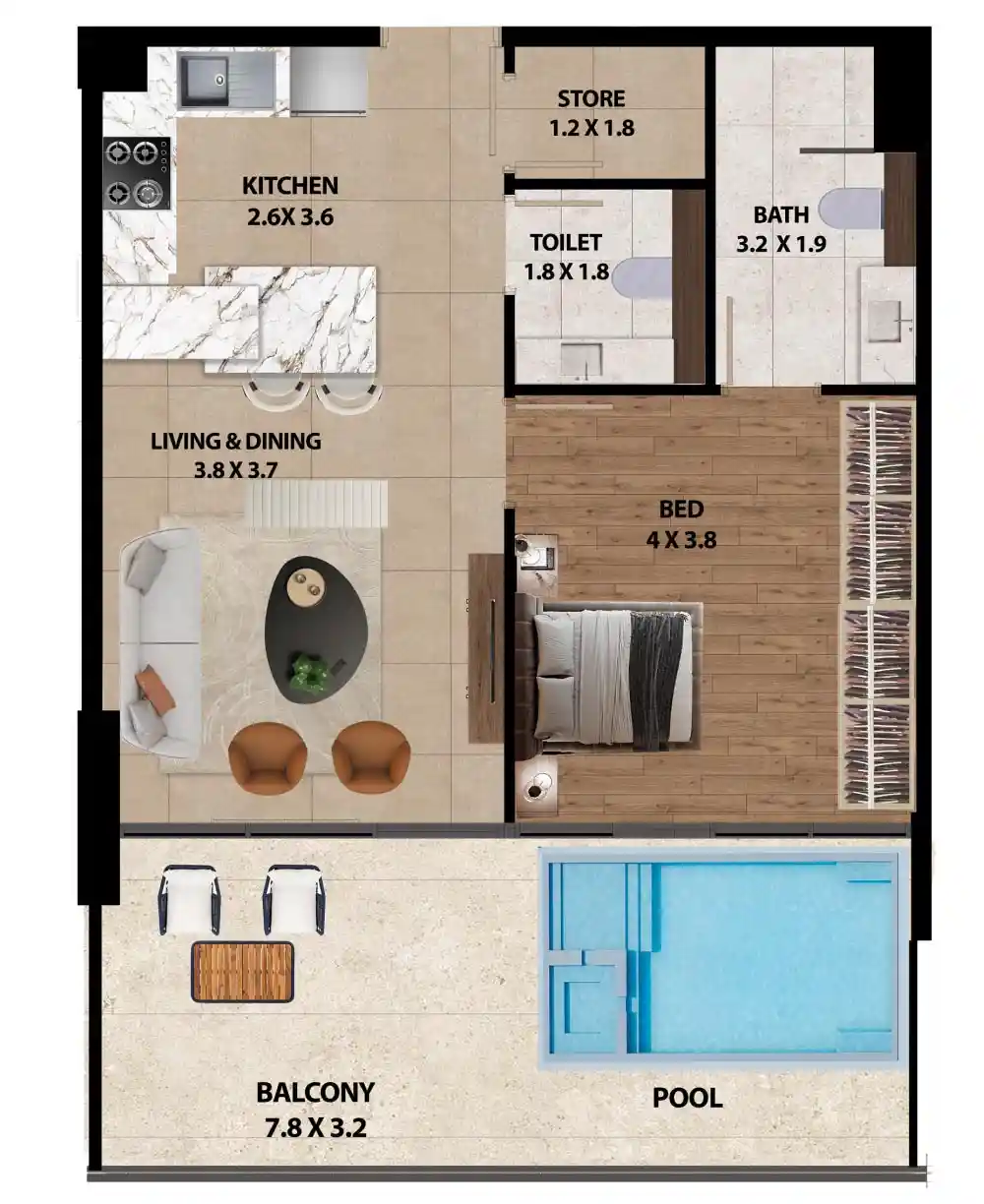 1 Bedroom + Pool