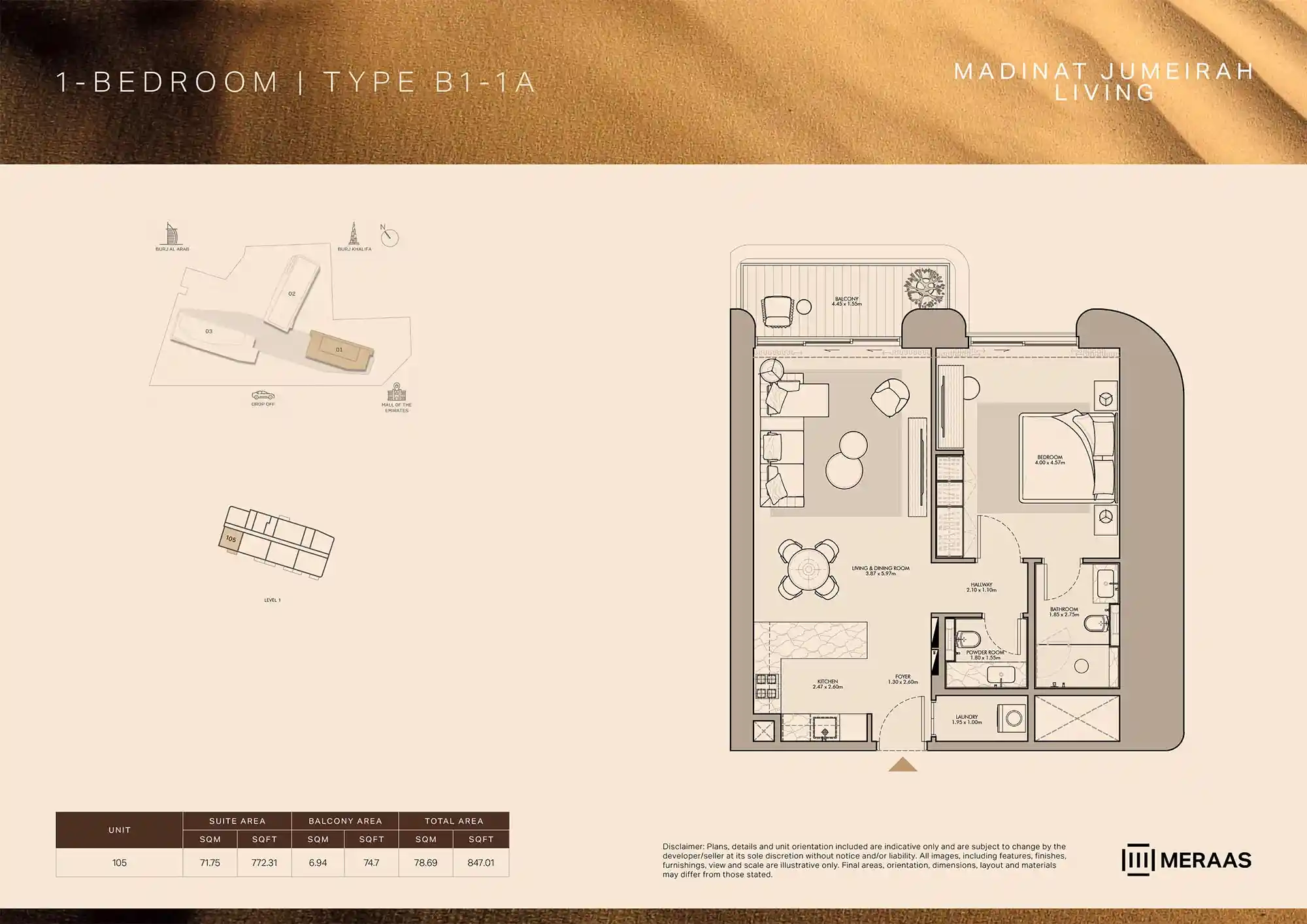 LEVEL 1 (TYPE B1-1A - UNIT 105)