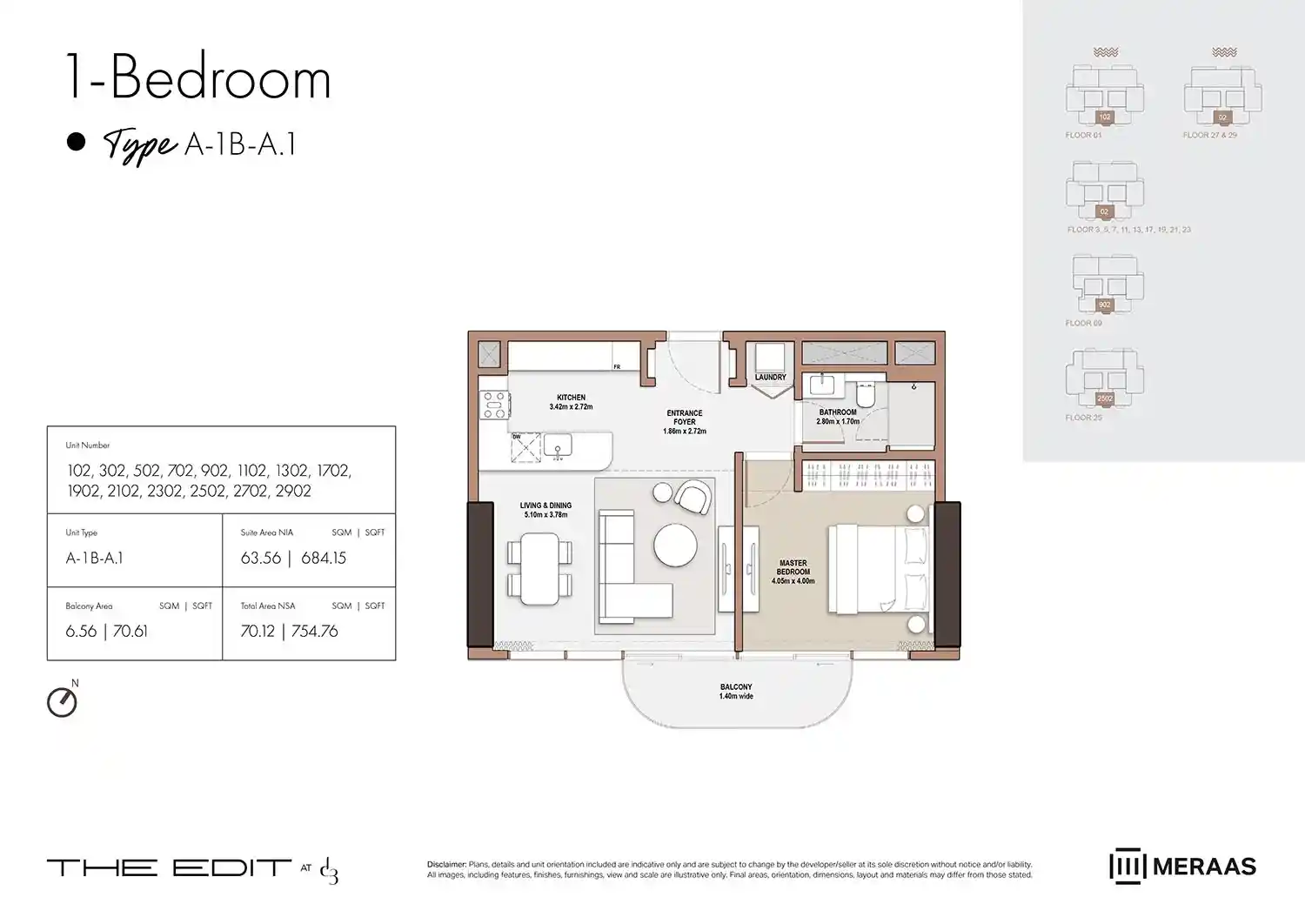 01st-29th Floor (Type A-1B-A.1) to 02nd-34th Floor (Type B-1B-B.1)	