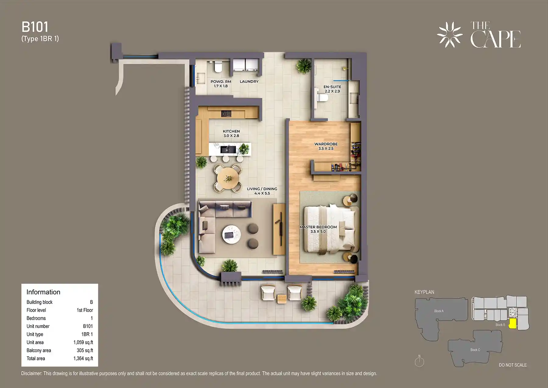 1st Floor Unit-B101 (Type 1BR 1)