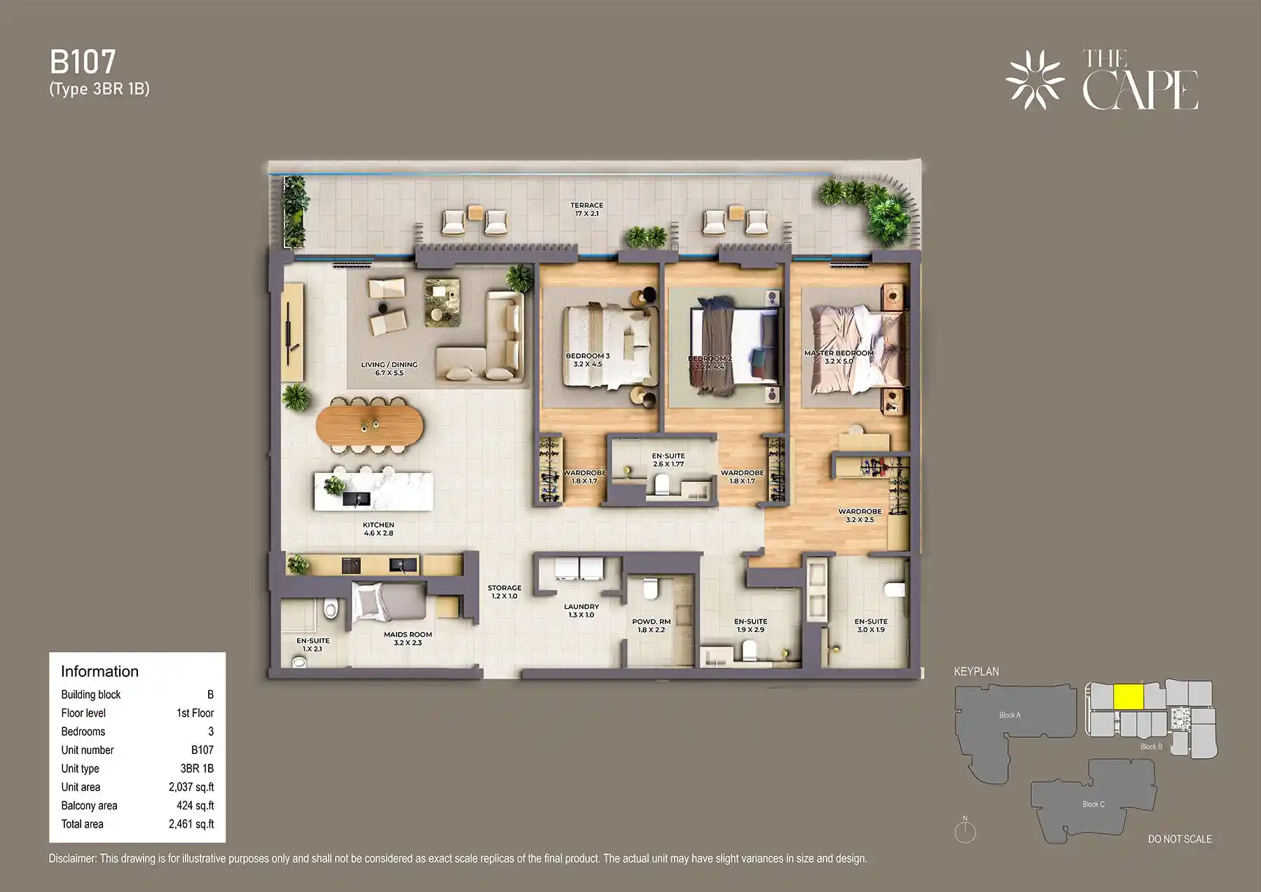 1st Floor Unit-B107 (Type 3BR 1B)