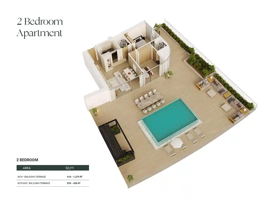 2 Bedroom + Pool (3D Model)