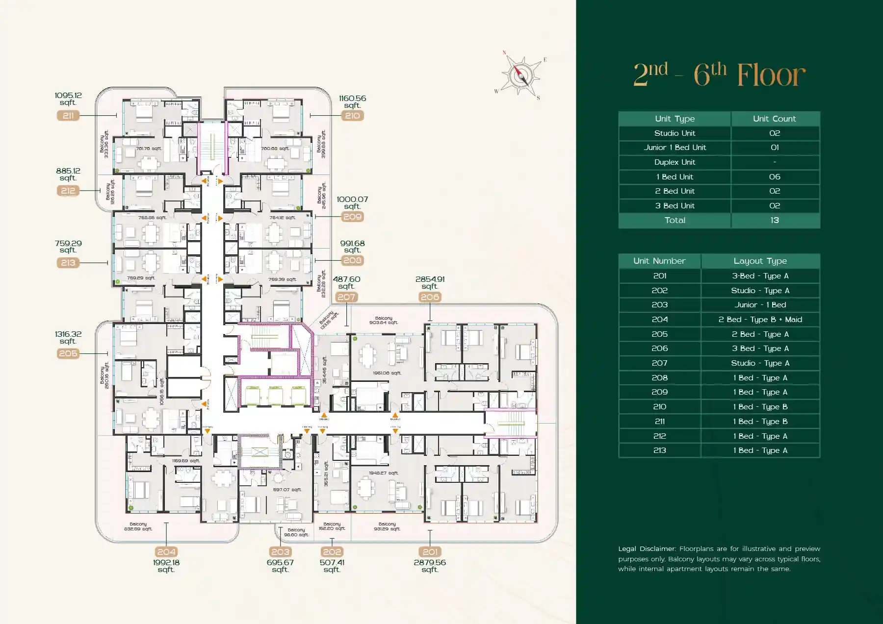 2nd-6th Floor (Unit 201-213)