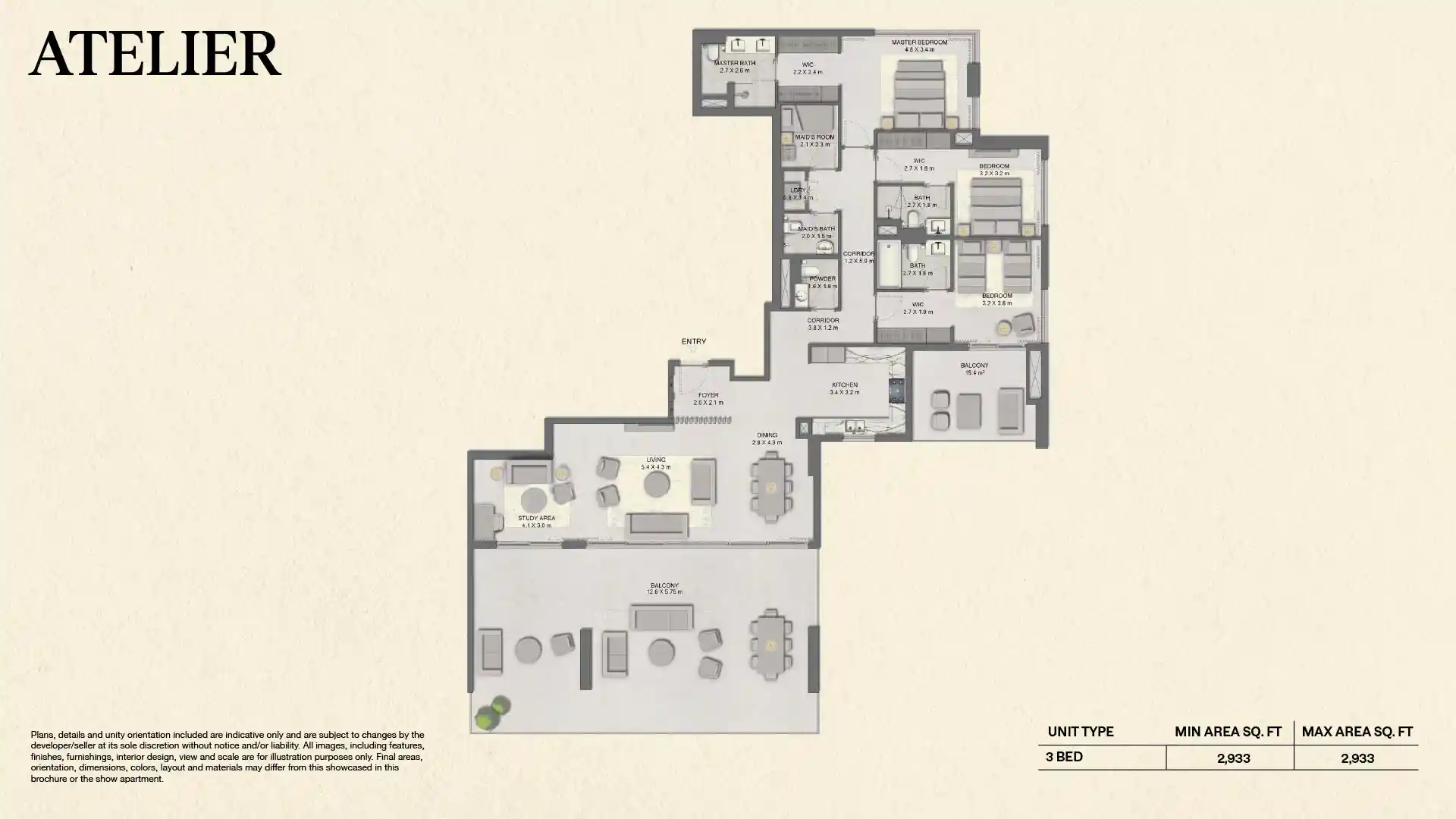 3 Bedroom + Maid + Study