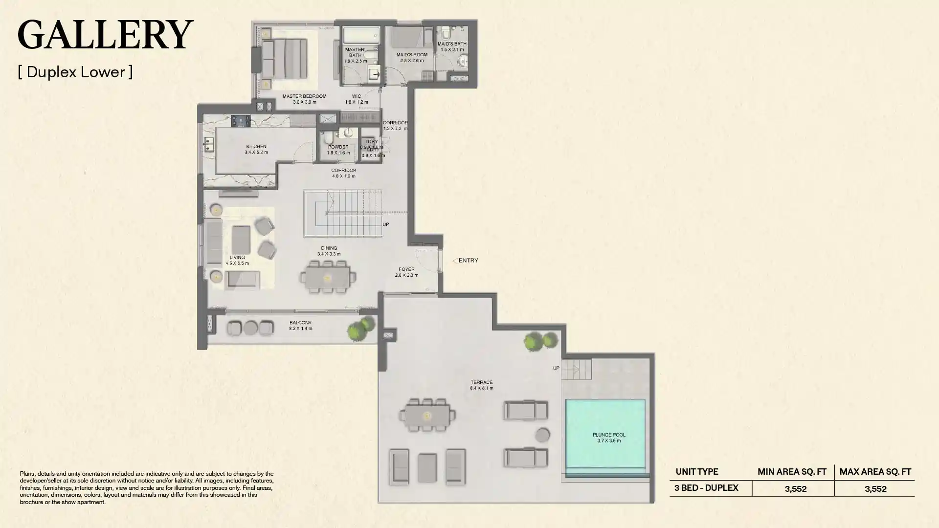 3 Bedroom + Maid + Pool (Lower Level)